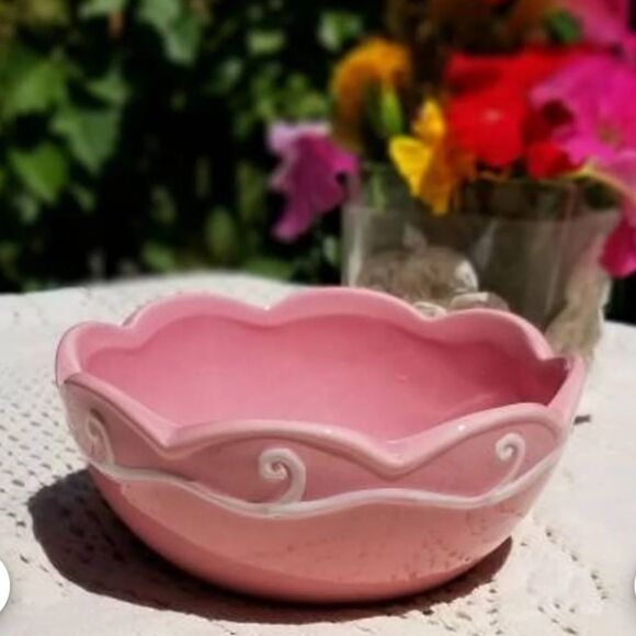 Vintage Pink Ceramic Bowl Studio 33 White Wave Scalloped Edge Pink Candy Dish - Picture 9 of 9